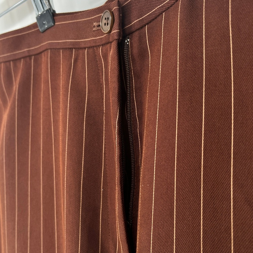 Lauren Ralph Lauren 100% Silk Brown Pinstripe Straight Leg Pants Women 16 Career - Picture 5 of 10